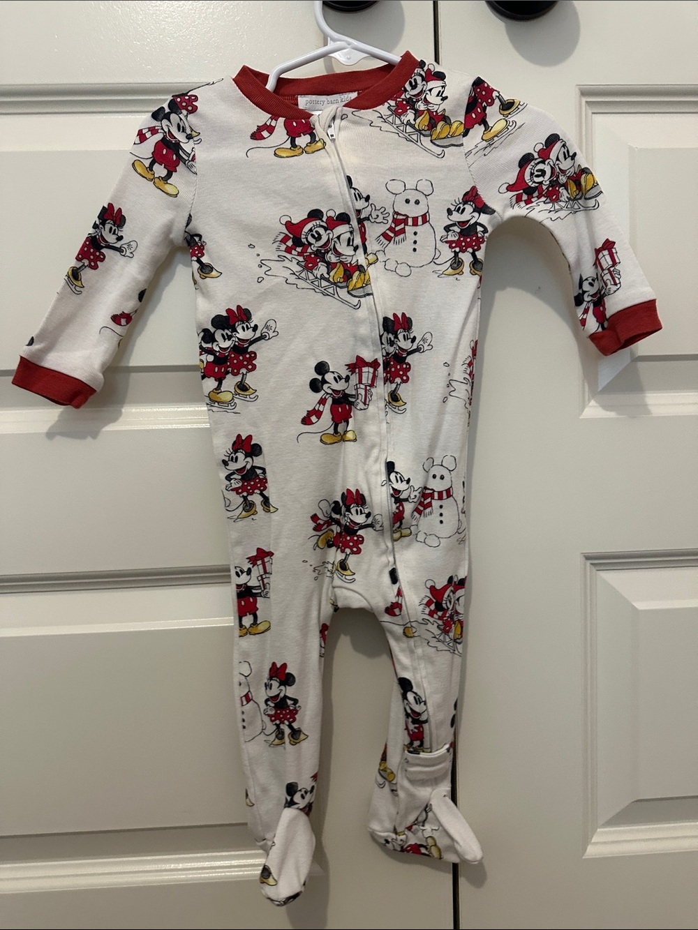 White Kids One-Piece Sleeper with Red Minnie & Mickey Print